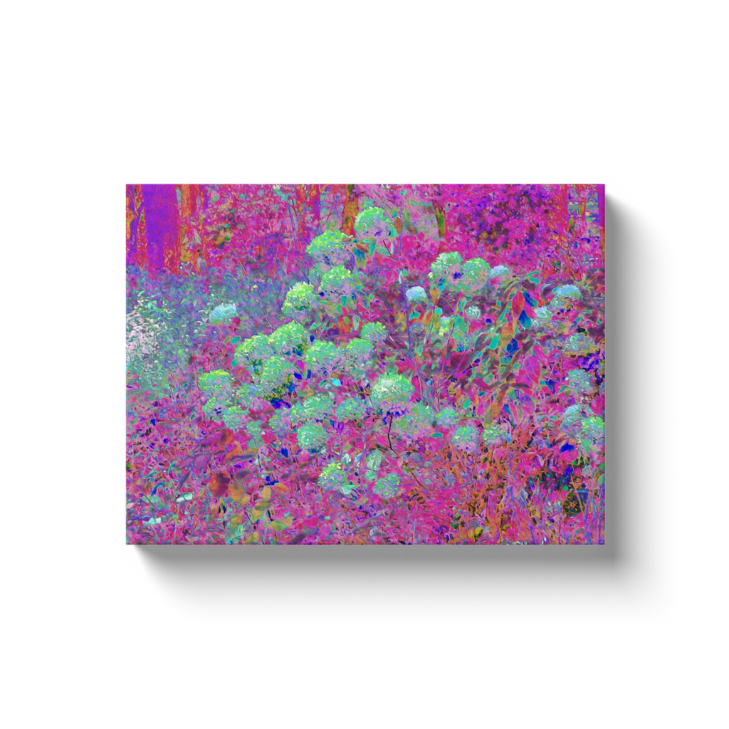 Canvas Wrapped Art Prints, Magenta Garden with Aqua Hydrangea Flowers