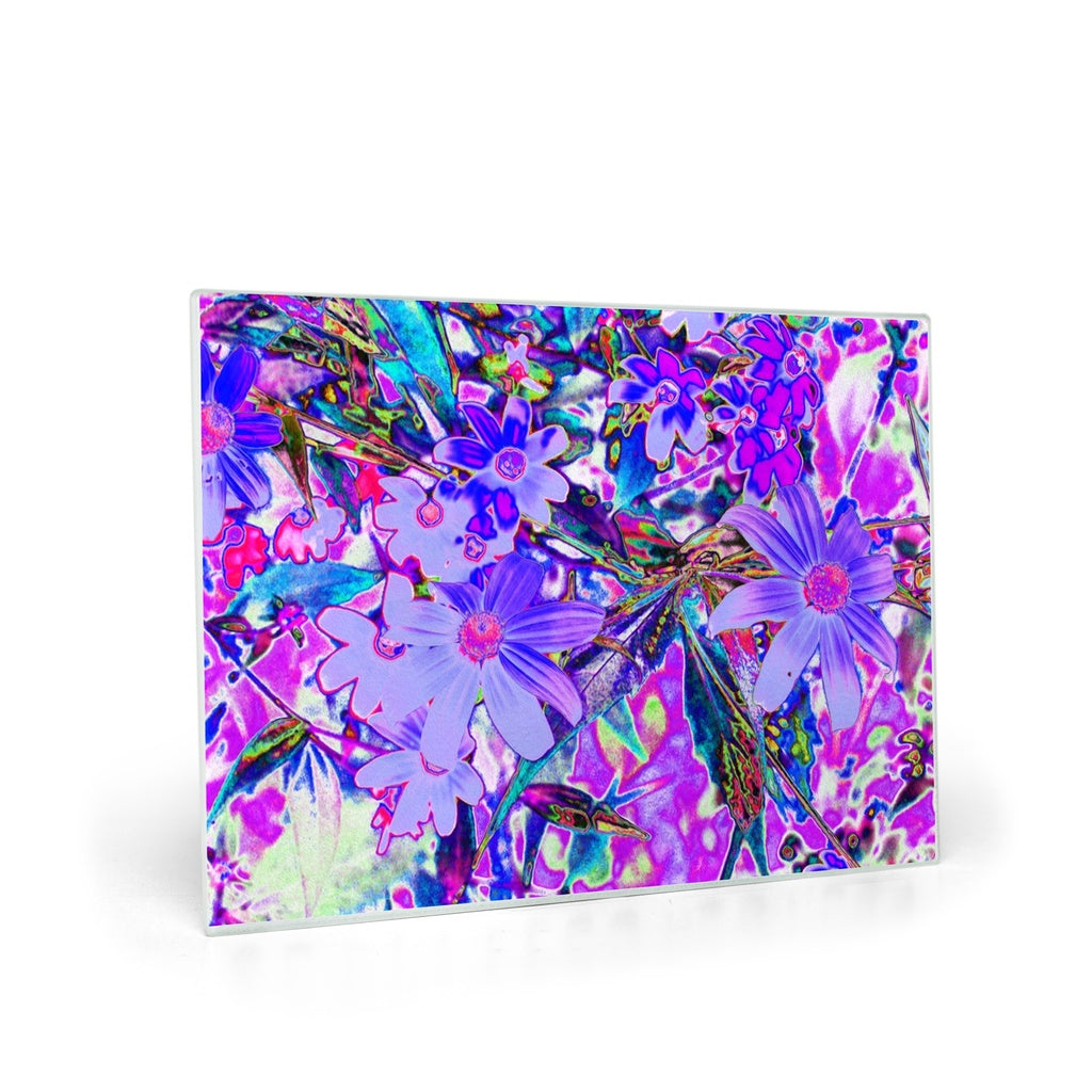 Glass Cutting Board, Trippy Purple and Magenta Colorful Wildflowers