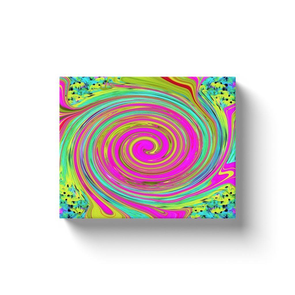 Canvas Wraps, Groovy Abstract Pink and Turquoise Swirl with Flowers