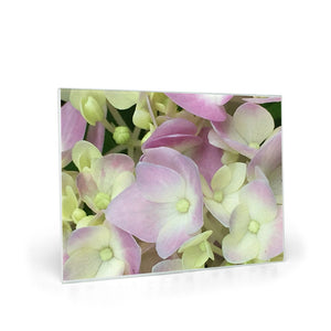 Glass Cutting Boards, Antique White and Dusty Pink Hydrangea Petals