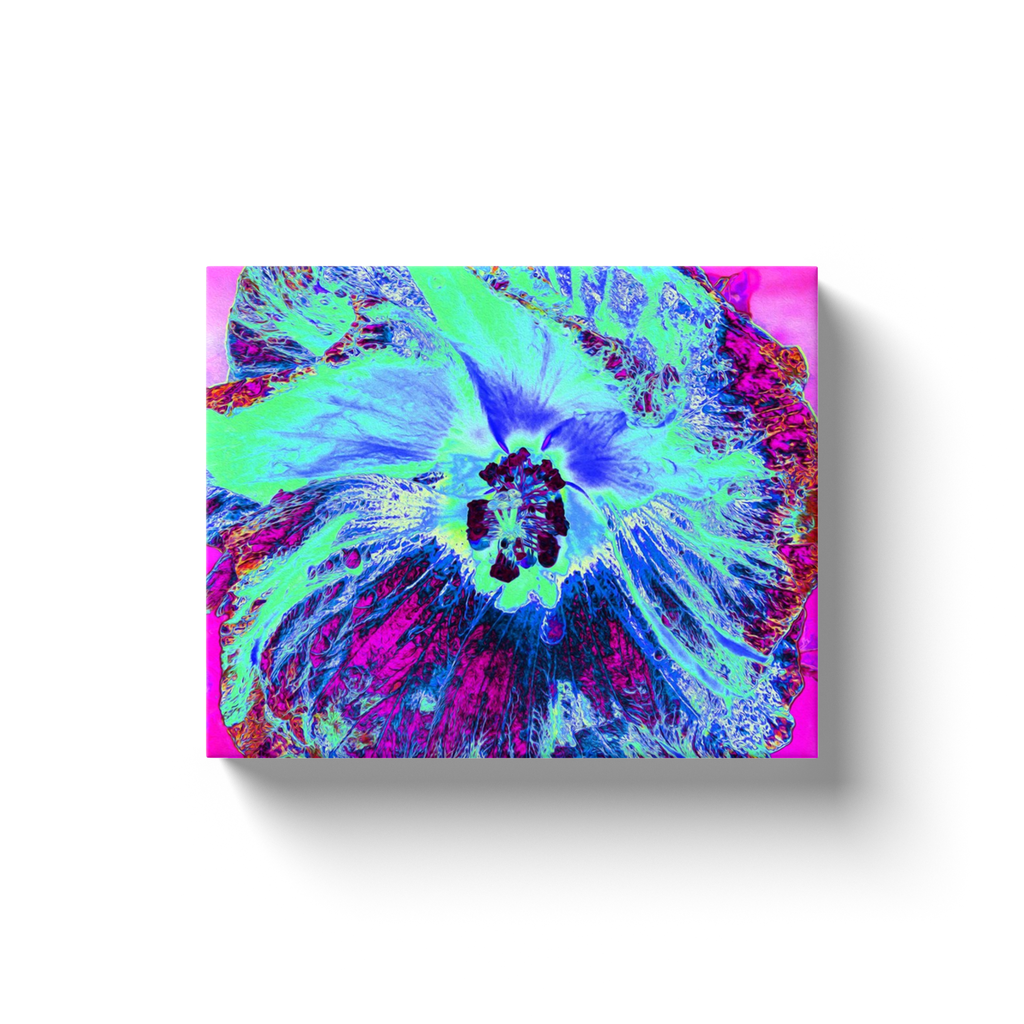 Canvas Wrapped Art Prints, Psychedelic Retro Green and Blue Hibiscus Flower