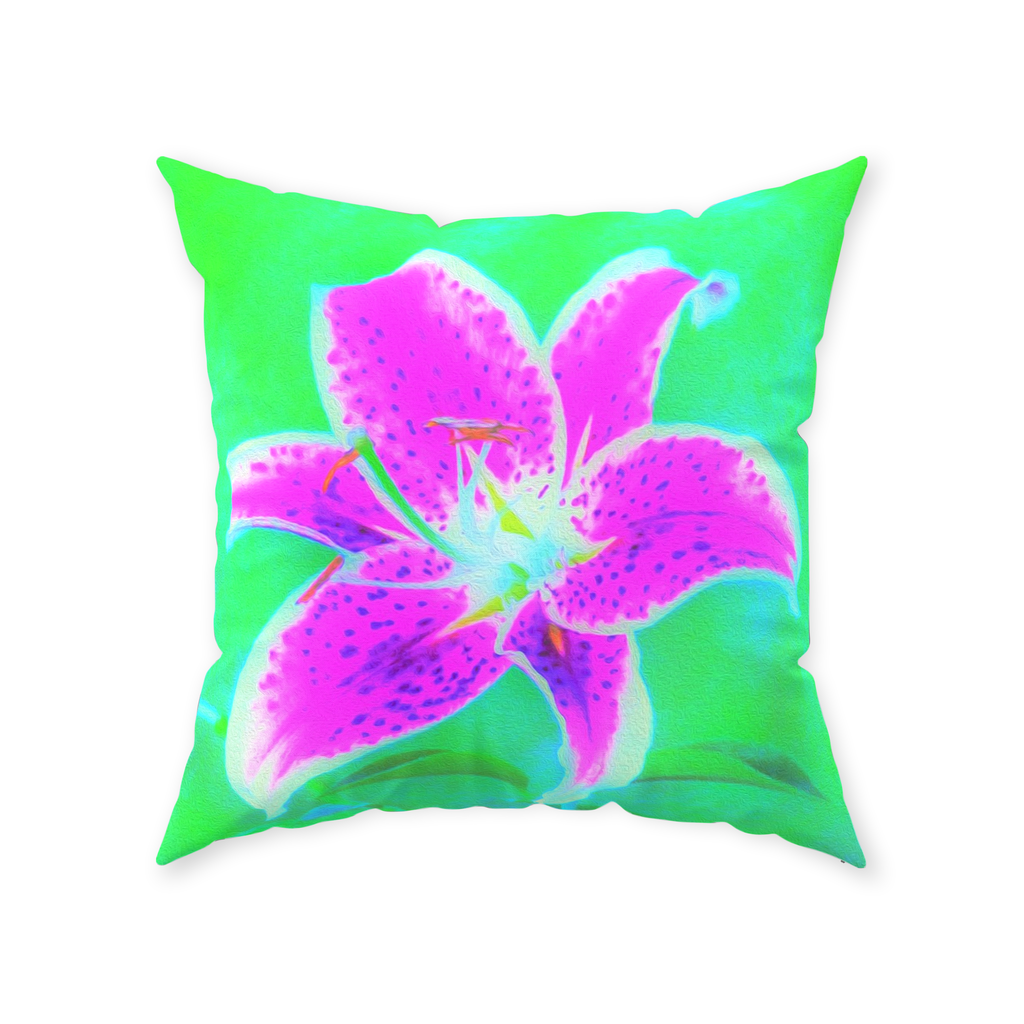 Floral Floor Pillows, Hot Pink Stargazer Lily on Turquoise and Green