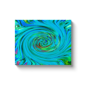 Canvas Wrapped Art Prints, Dramatic Blue and Chartreuse Abstract Retro Twirl