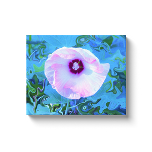 Canvas Wrapped Art Prints, Luna Pink Swirl Hibiscus Flower on Blue