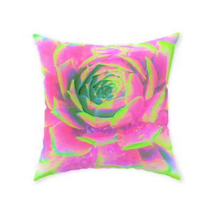 Decorative Throw Pillows, Lime Green and Pink Succulent Sedum Rosette, Square
