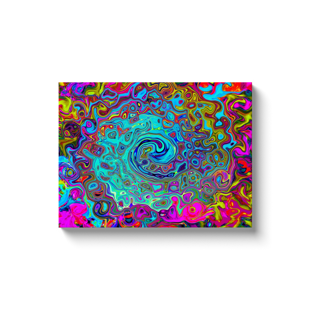 Canvas Wrapped Art Prints, Trippy Sky Blue Abstract Retro Liquid Swirl