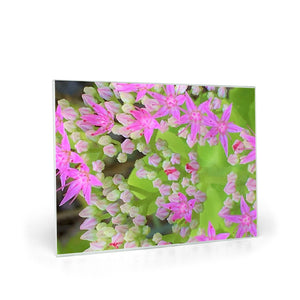 Glass Cutting Board, Hot Pink Succulent Sedum with Fleshy Green Leaves