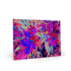 Glass Cutting Boards, Psychedelic Retro Crimson and Magenta Wildflowers