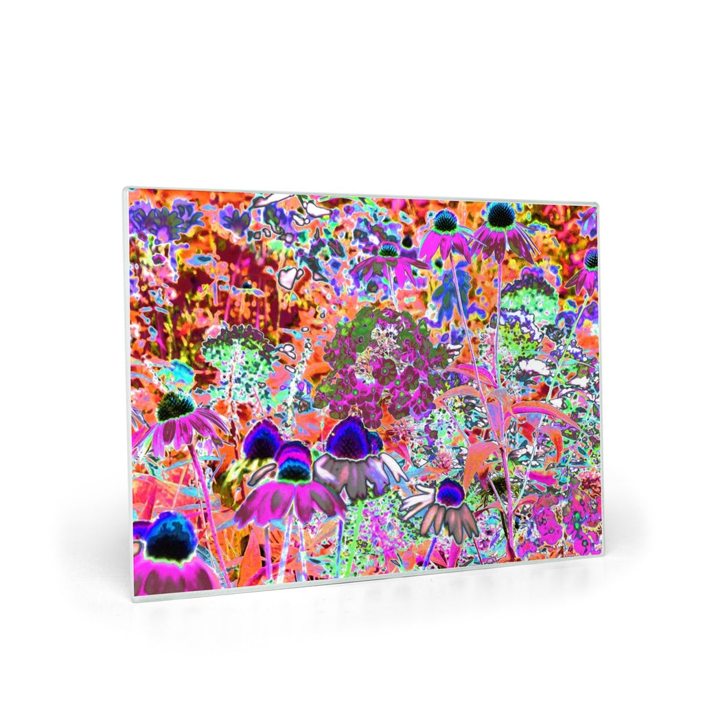 Glass Cutting Boards, Psychedelic Hot Pink and Lime Green Garden Flowers