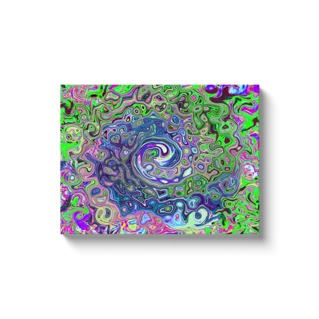 Canvas Wrapped Art Prints, Marbled Lime Green and Purple Abstract Retro Swirl