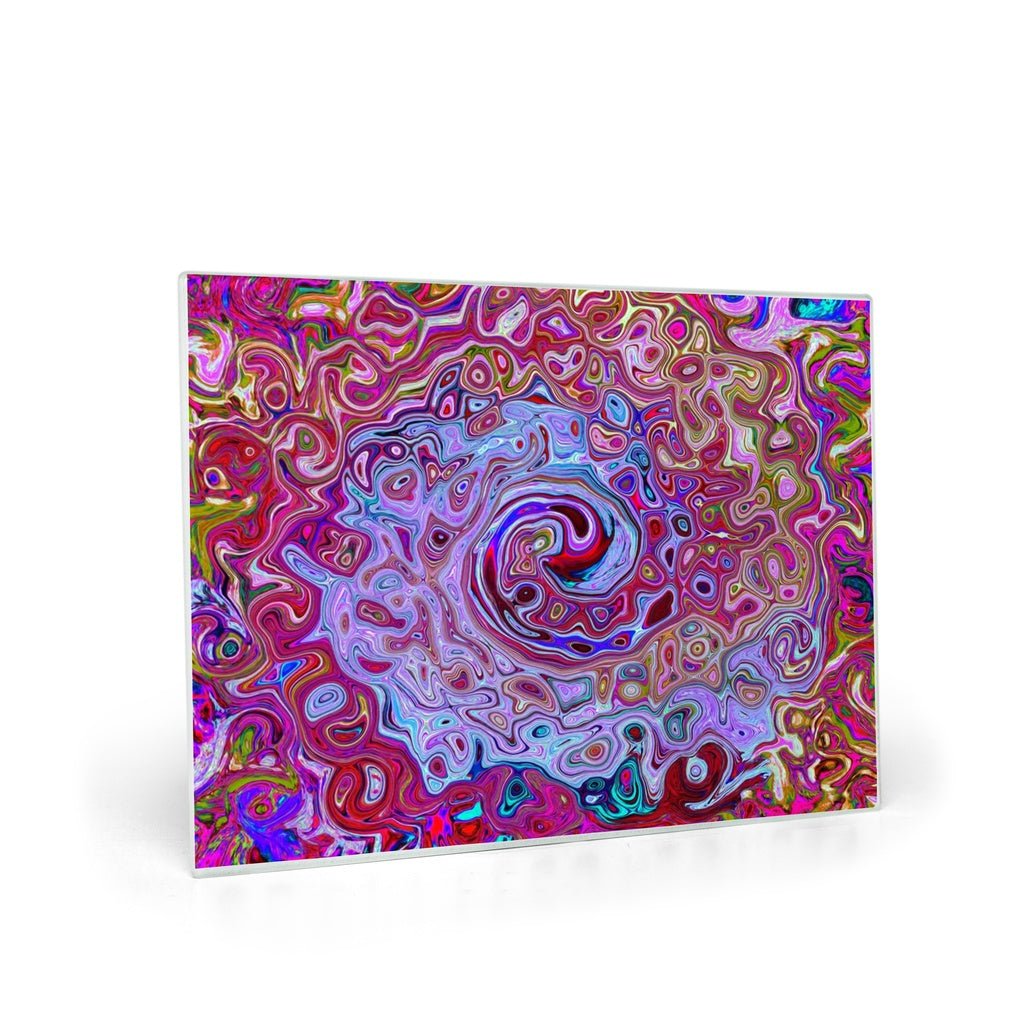 Glass Cutting Boards, Retro Groovy Abstract Lavender and Magenta Swirl