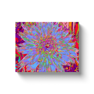 Canvas Wrapped Art Prints, Psychedelic Groovy Blue Abstract Dahlia Flower