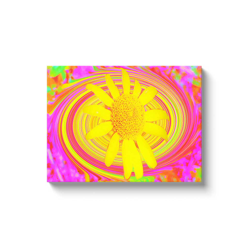 Canvas Wraps, Yellow Sunflower on a Psychedelic Swirl