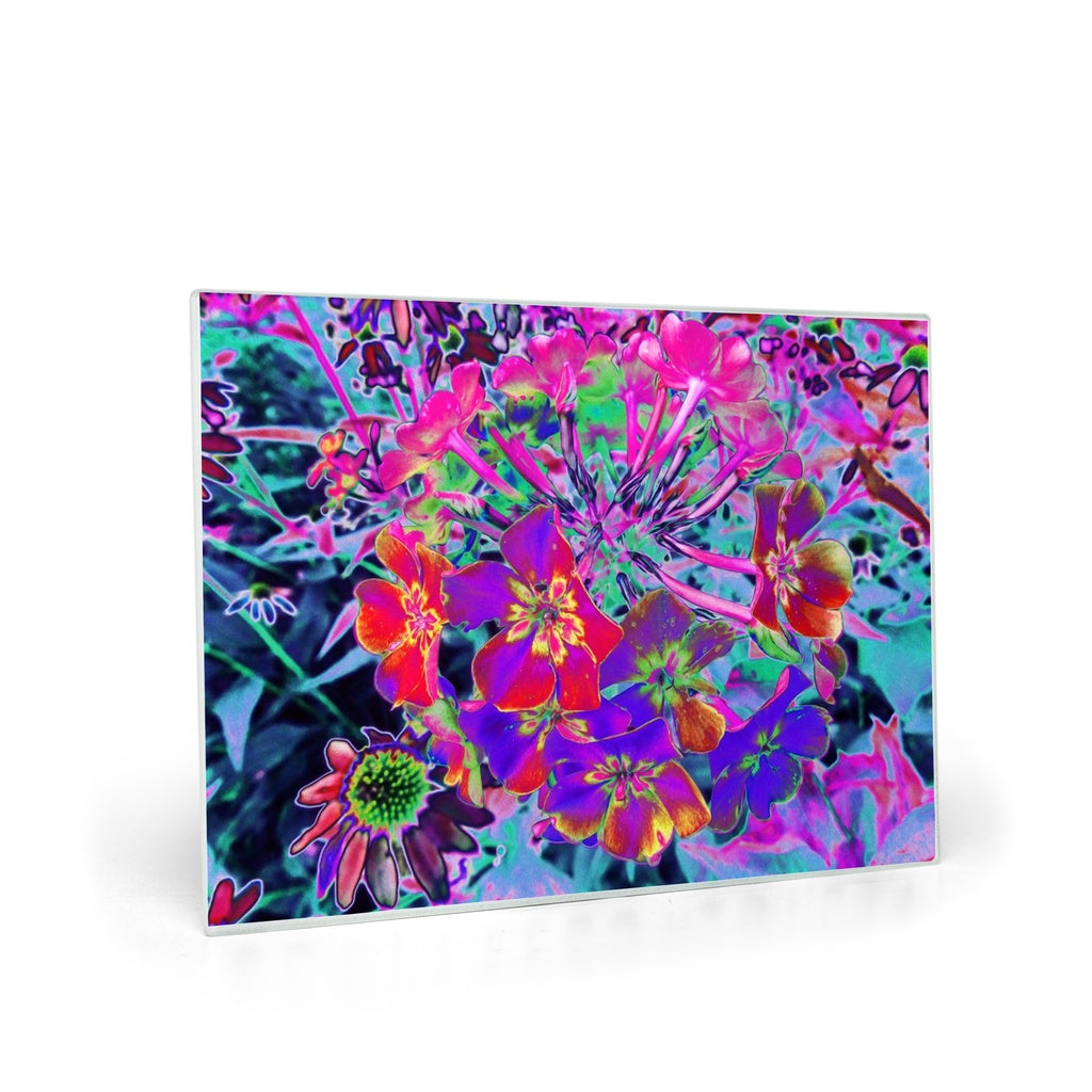 Glass Cutting Boards, Dramatic Psychedelic Colorful Red and Purple Flowers