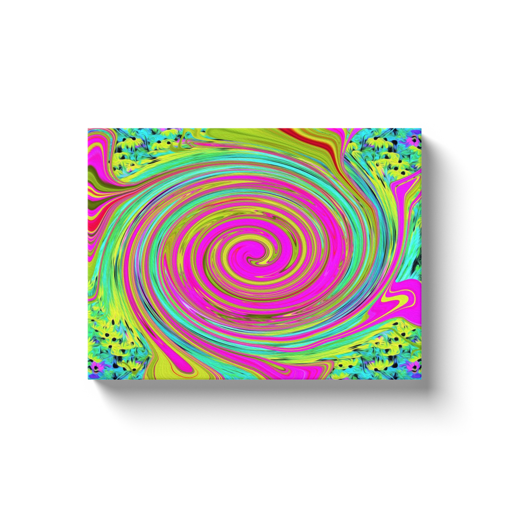 Canvas Wraps, Groovy Abstract Pink and Turquoise Swirl with Flowers