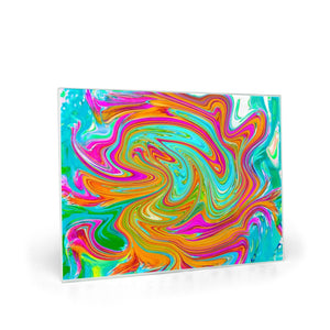 Glass Cutting Boards, Blue, Orange and Hot Pink Groovy Abstract Retro Art