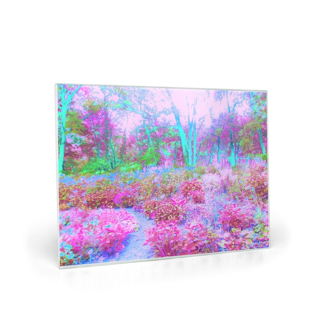 Glass Cutting Boards, Impressionistic Pink and Turquoise Garden Landscape