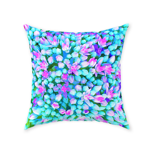 Floor Pillows, Blue and Hot Pink Succulent Sedum Flowers Detail