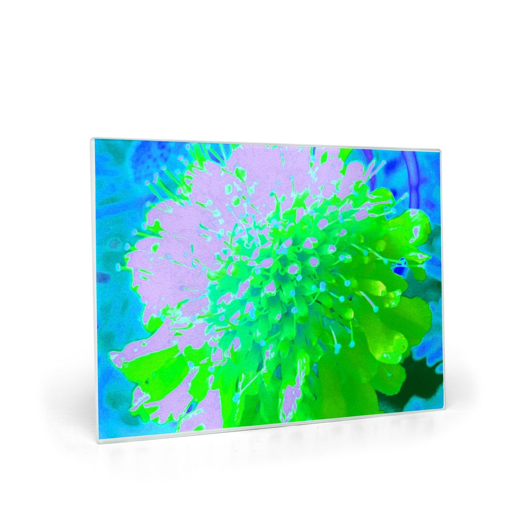 Glass Cutting Boards, Abstract Pincushion Flower in Lavender and Green