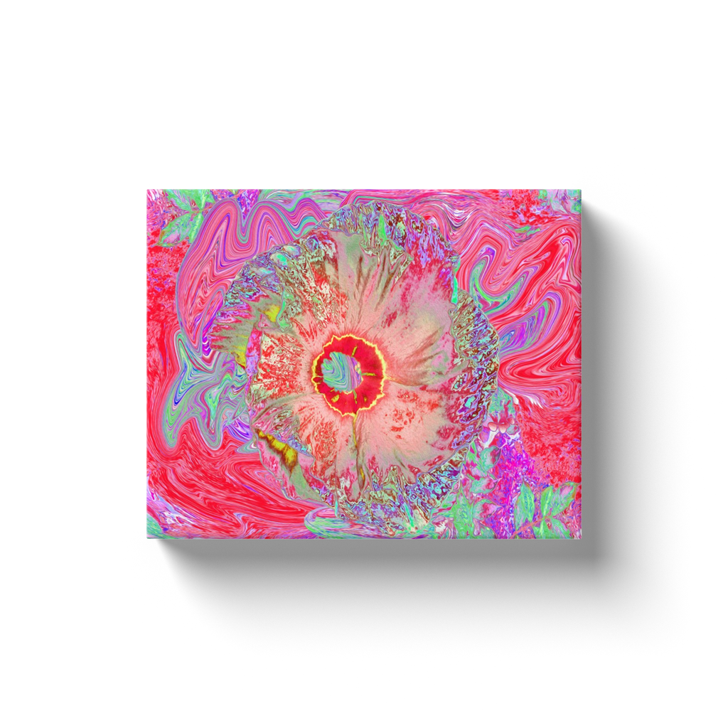 Canvas Wrapped Art Prints, Psychedelic Retro Coral Rainbow Hibiscus