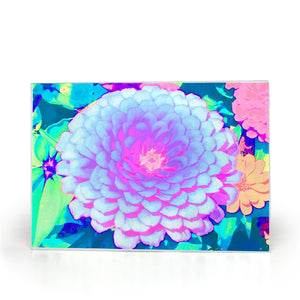 Glass Cutting Board, Pretty Purple and Pink Zinnia in the Summer Garden