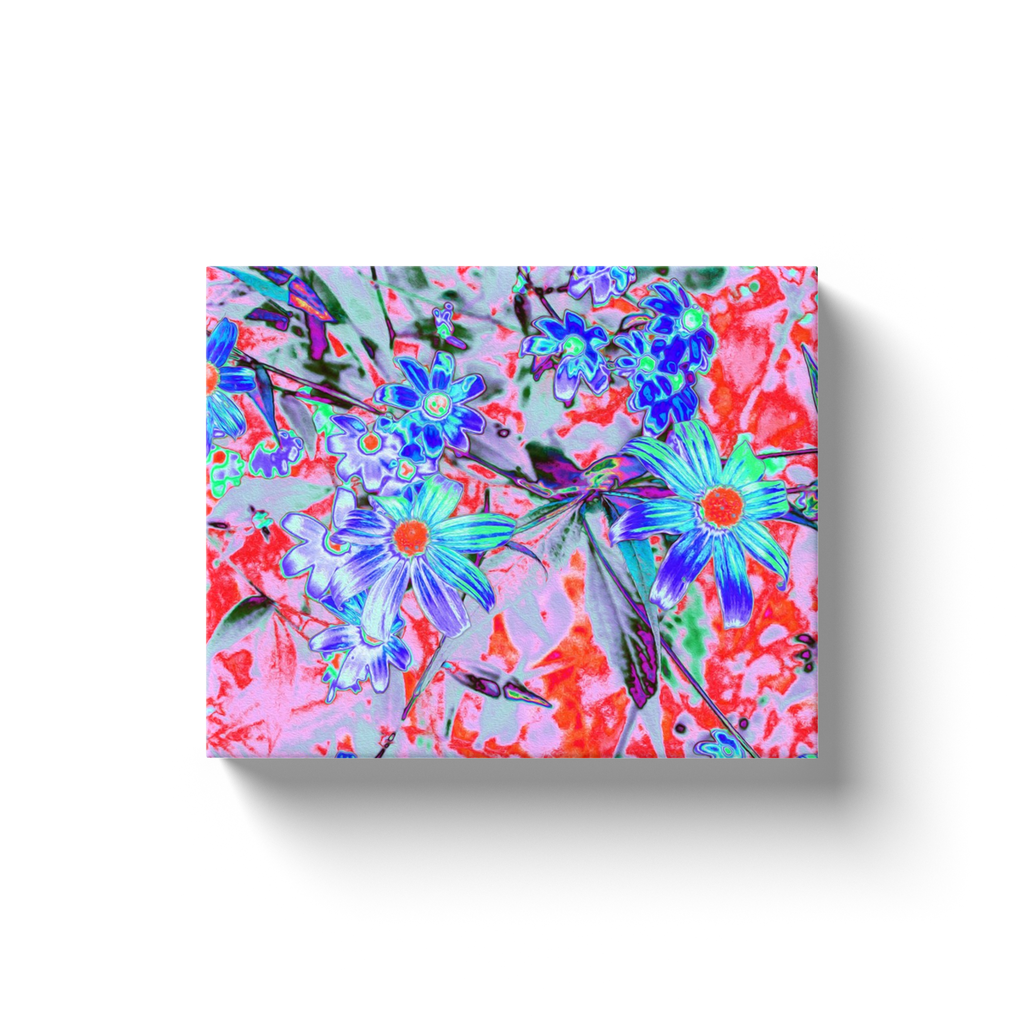 Canvas Wrapped Art Prints, Retro Psychedelic Aqua and Orange Flowers