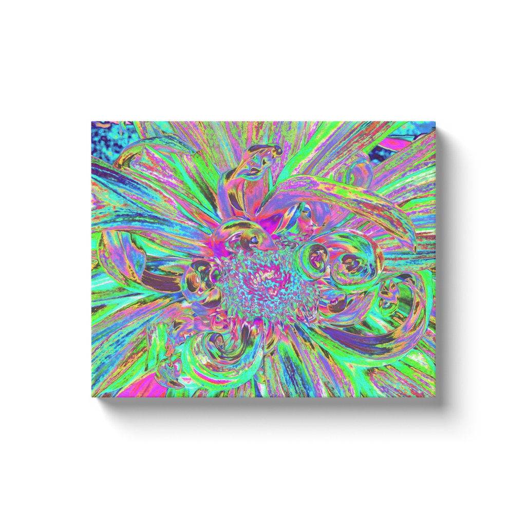 Canvas Wrapped Art Prints, Festive Colorful Psychedelic Dahlia Flower Petals