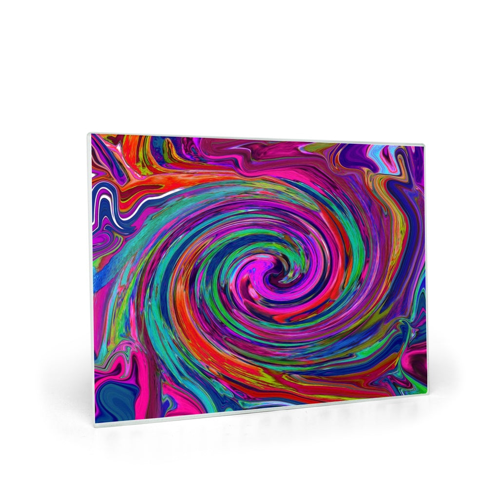Glass Cutting Board, Groovy Abstract Retro Magenta Dark Rainbow Swirl