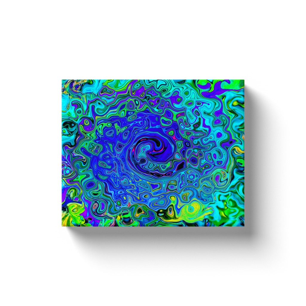 Canvas Wrapped Art Prints, Trippy Violet Blue Abstract Retro Liquid Swirl