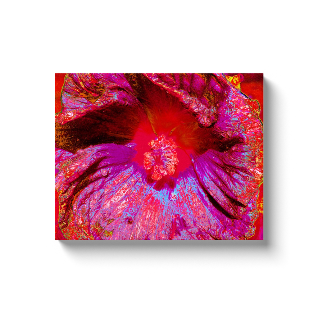 Canvas Wrapped Art Prints, Psychedelic Trippy Retro Red Hibiscus Flower