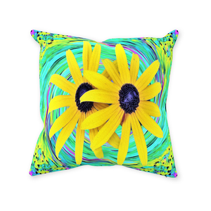Decorative Throw Pillows - Yellow Rudbeckia Flowers on a Turquoise Swirl