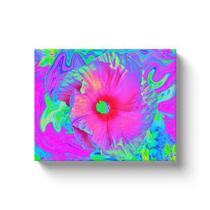 Canvas Wraps, Psychedelic Pink and Red Hibiscus Flower