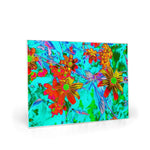 Glass Cutting Boards, Aqua Tropical with Yellow and Orange Flowers
