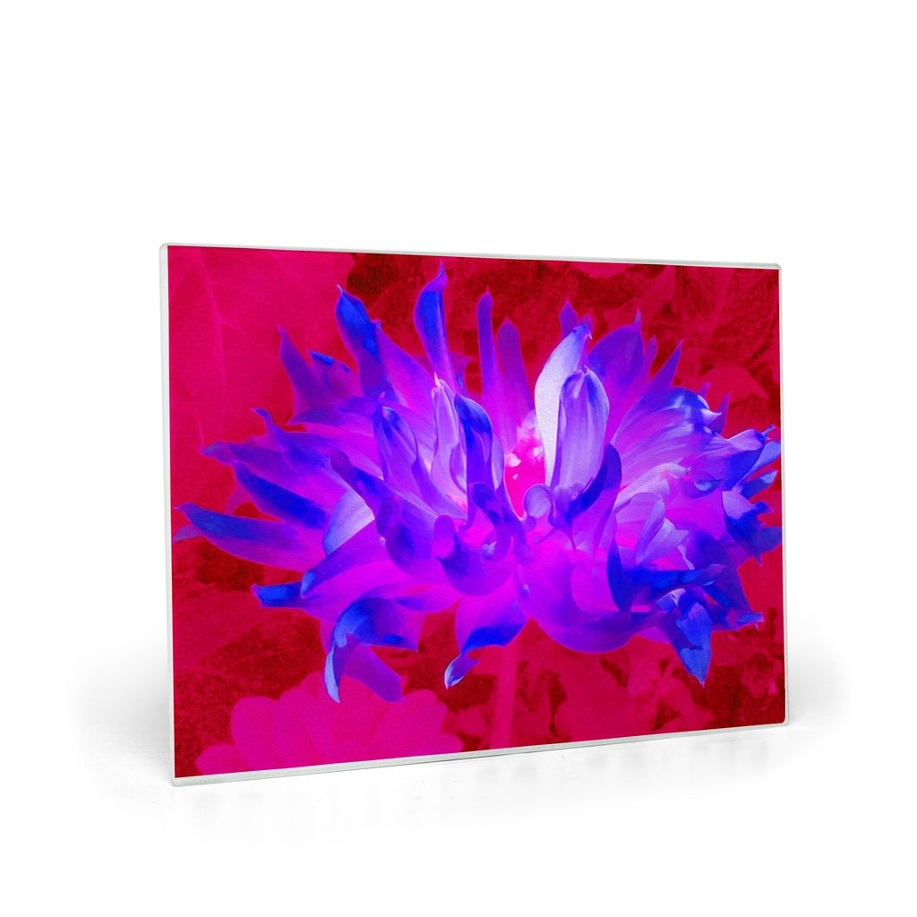 Glass Cutting Boards - Stunning Violet Blue and Hot Pink Cactus Dahlia