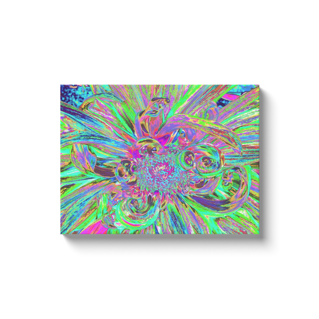 Canvas Wrapped Art Prints, Festive Colorful Psychedelic Dahlia Flower Petals