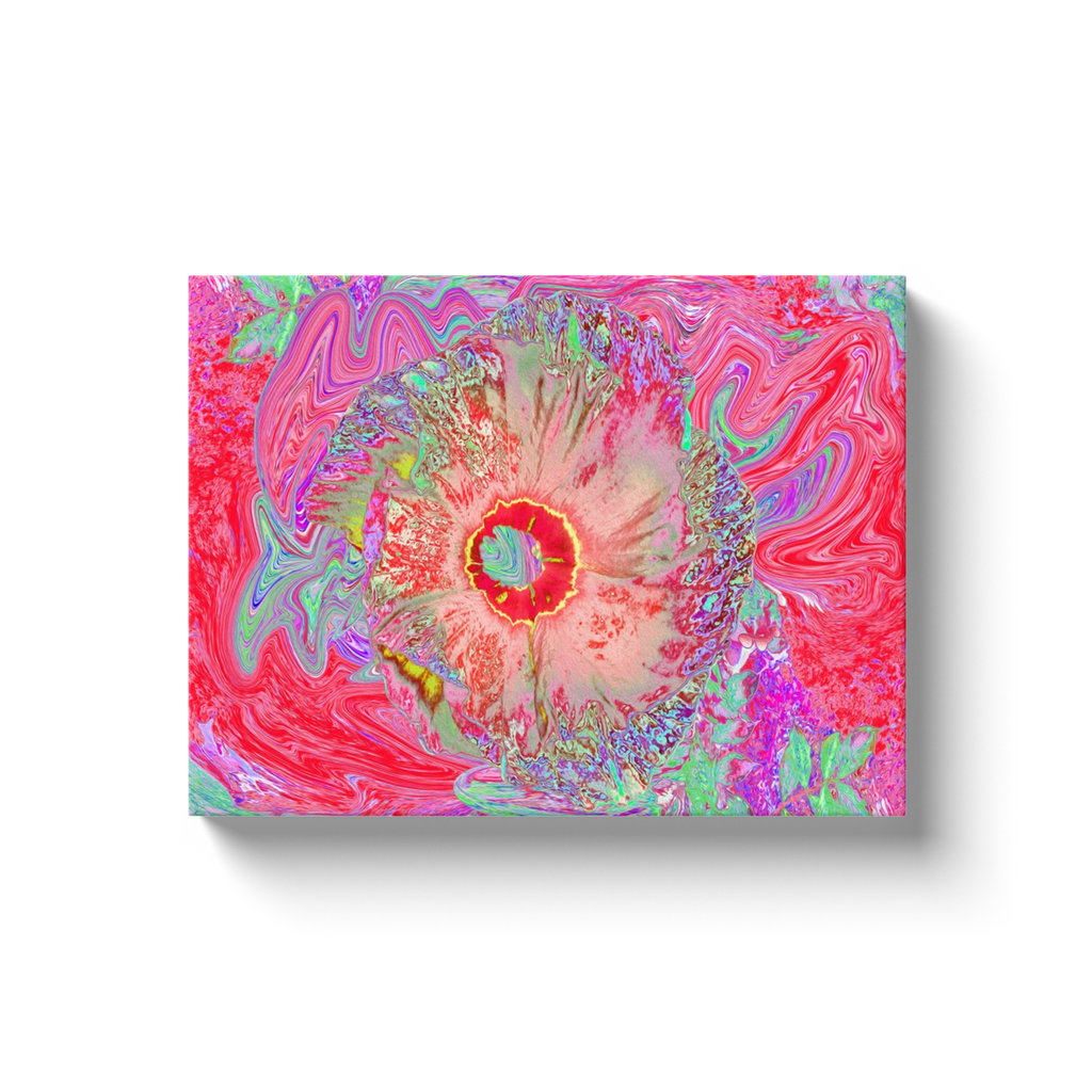 Canvas Wrapped Art Prints, Psychedelic Retro Coral Rainbow Hibiscus