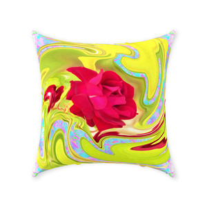 Decorative Throw Pillows, Painted Red Rose on Yellow and Blue Abstract