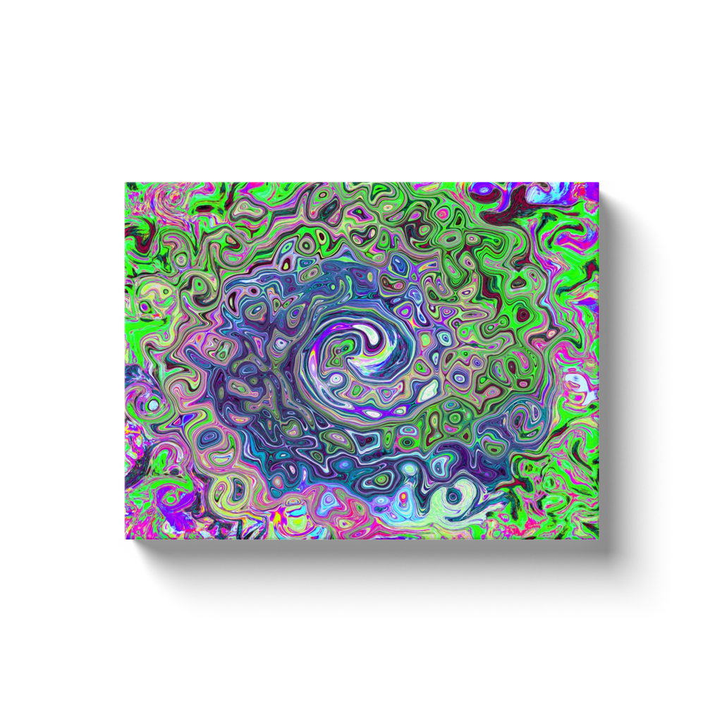 Canvas Wrapped Art Prints, Marbled Lime Green and Purple Abstract Retro Swirl