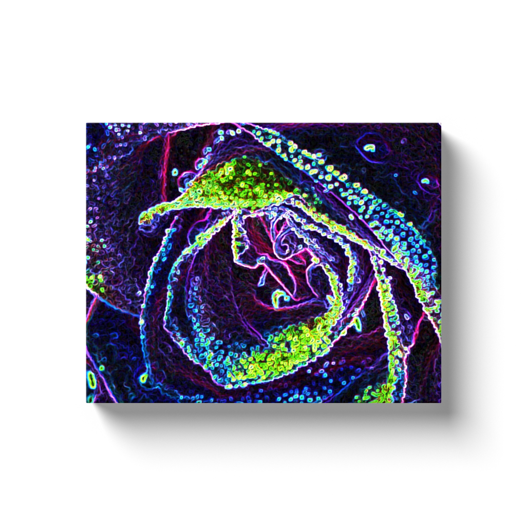 Canvas Wrapped Art Prints, Graphic Black White Blue and Green Rose Detail