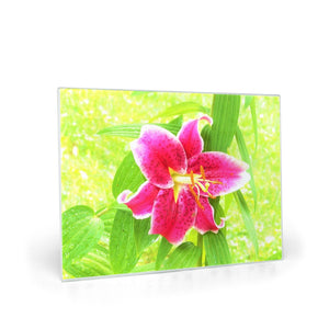 Glass Cutting Boards - Pretty Deep Pink Stargazer Lily on Lime Green