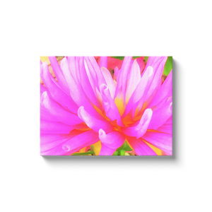 Canvas Wraps, Fiery Hot Pink and Yellow Cactus Dahlia Flower