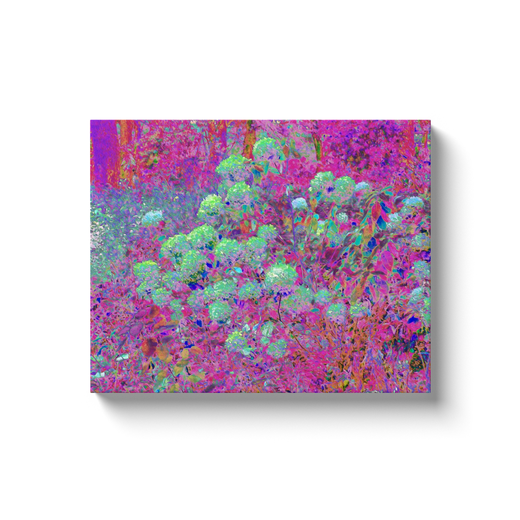 Canvas Wrapped Art Prints, Magenta Garden with Aqua Hydrangea Flowers
