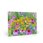 Glass Cutting Boards, Garden Medley of Yellow, Pink and Purple Flowers
