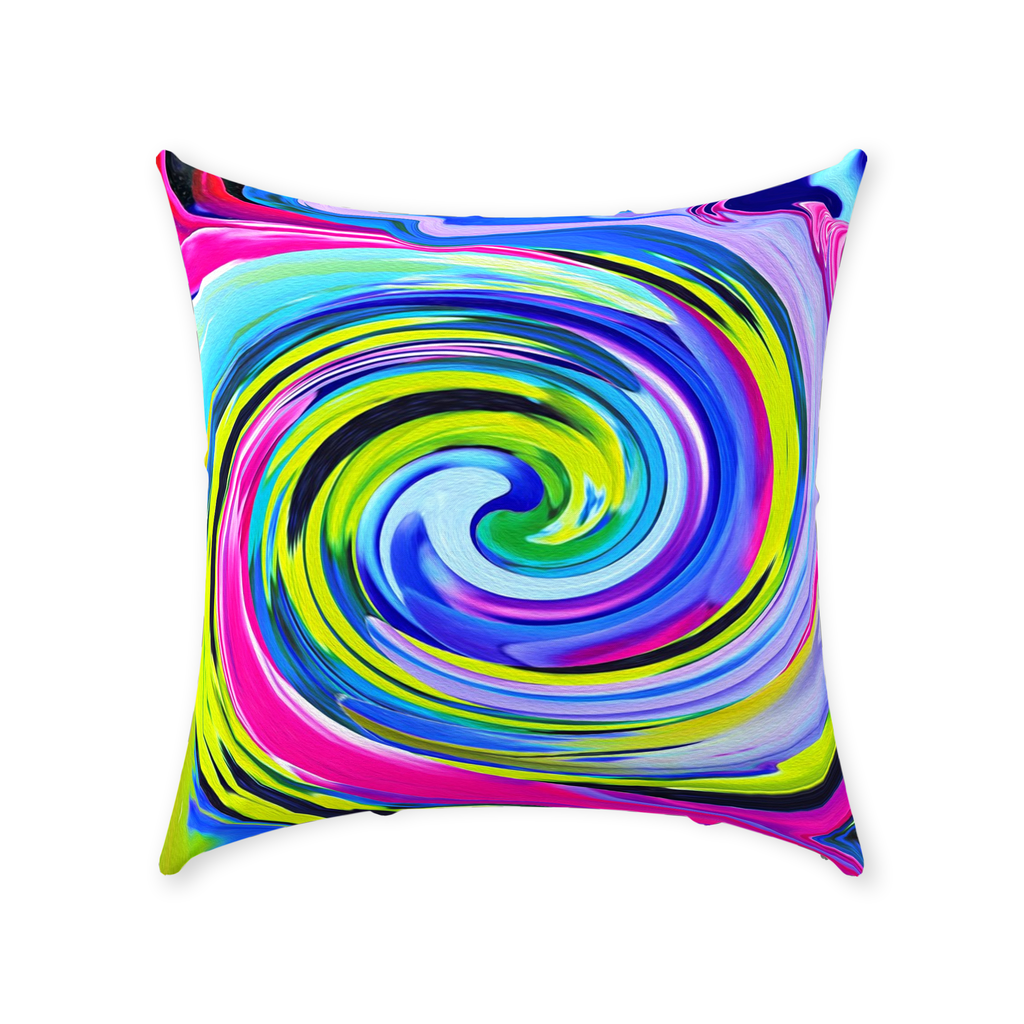Decorative Throw Pillows, Groovy Abstract Yellow and Navy Blue Swirl - Square