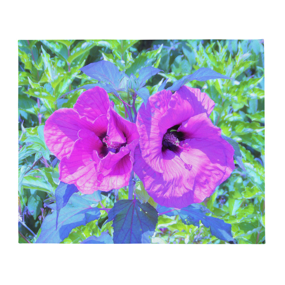 Throw Blankets, Ultra-Violet Plum Crazy Purple Hibiscus Flowers