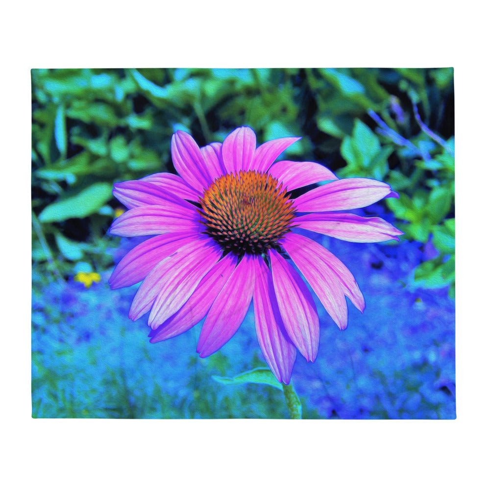 Throw Blankets, Pink and Purple Coneflower on Blue Garden