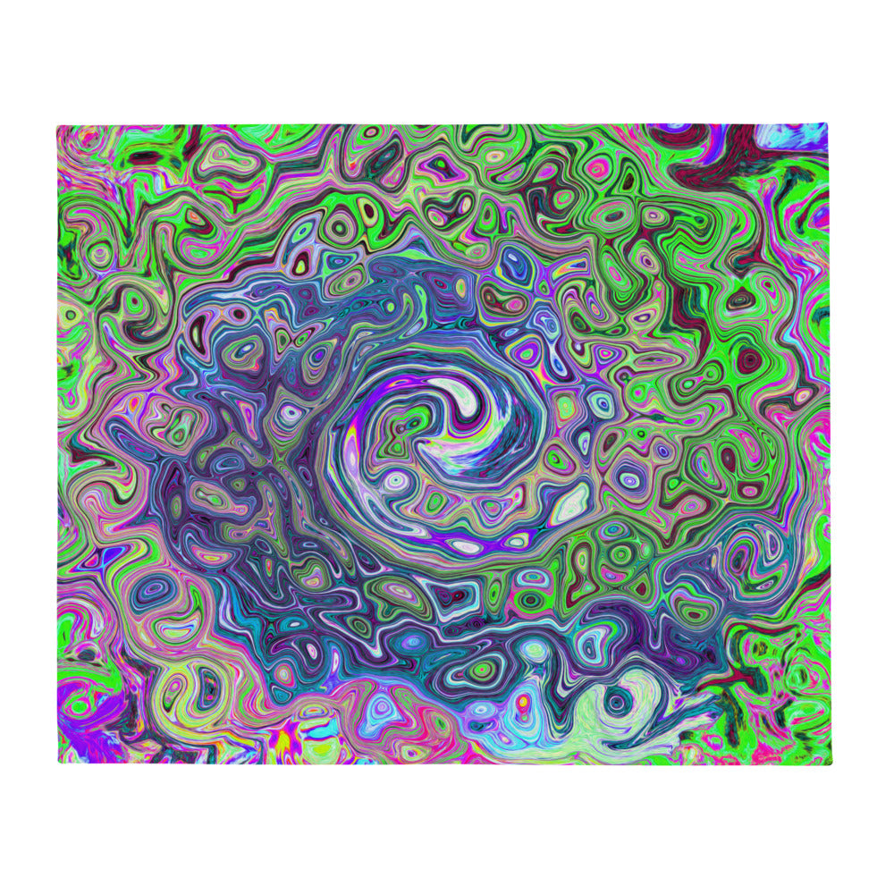 Throw Blankets, Marbled Lime Green and Purple Abstract Retro Swirl