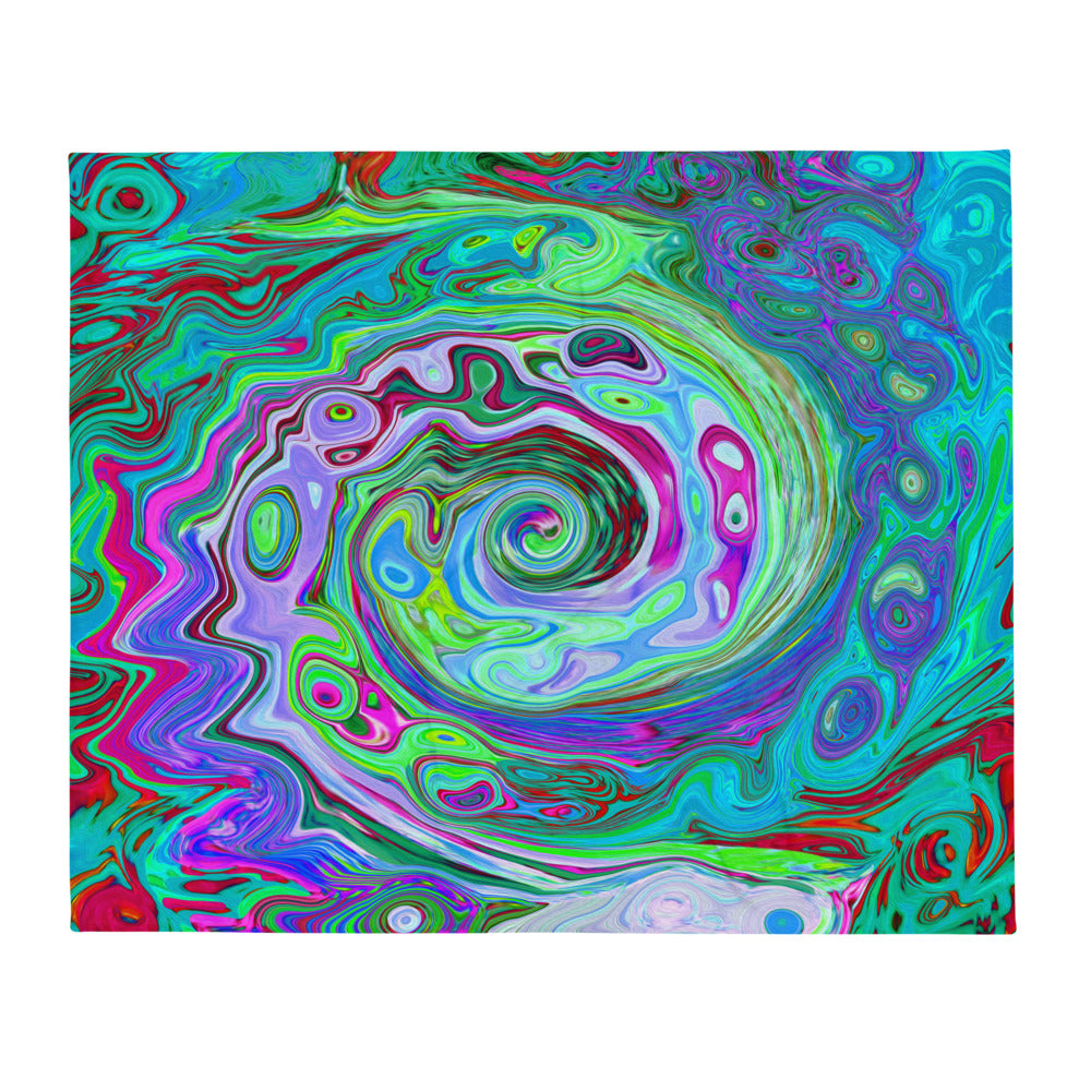 Throw Blankets, Retro Green, Red and Magenta Abstract Groovy Swirl
