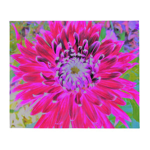 Throw Blankets, Dramatic Crimson Red and Pink Dahlia Flower