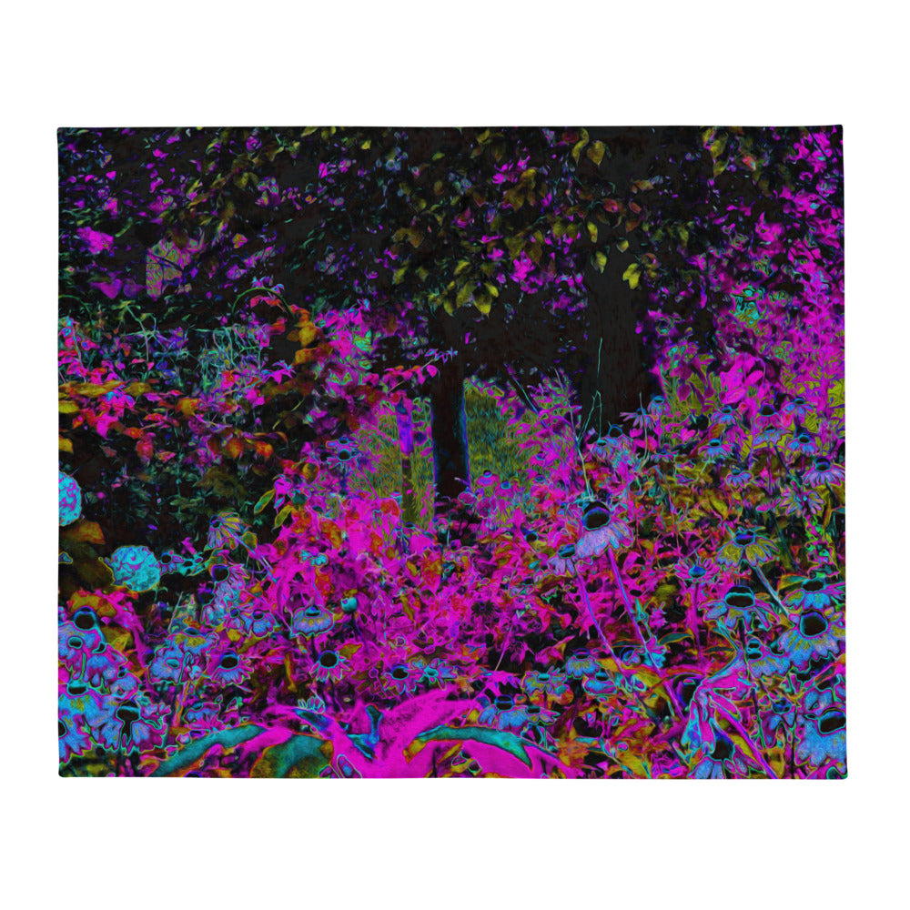 Throw Blankets, Psychedelic Hot Pink and Black Garden Sunrise